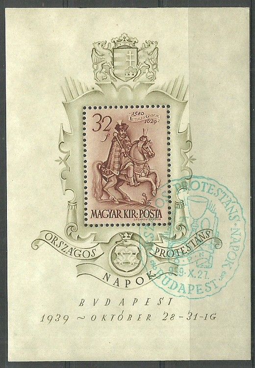 Znaczek Węgry 1939 Mi bl 5 Stemplowane