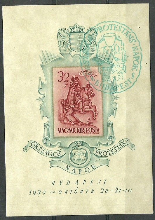Znaczek Węgry 1939 Mi bl 6 Stemplowane
