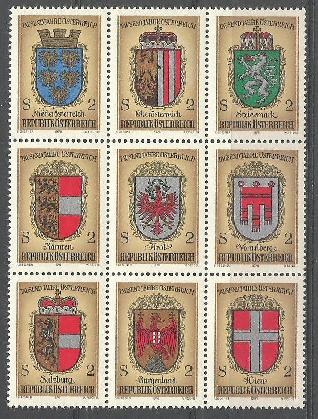 Znaczek Austria 1976 Mi 1522-1530 Czyste **