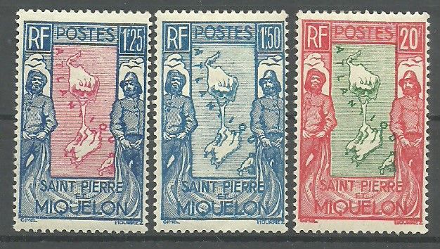 Znaczek Saint Pierre i Miquelon 1932 Mi 149-150+156 Z podlepką *