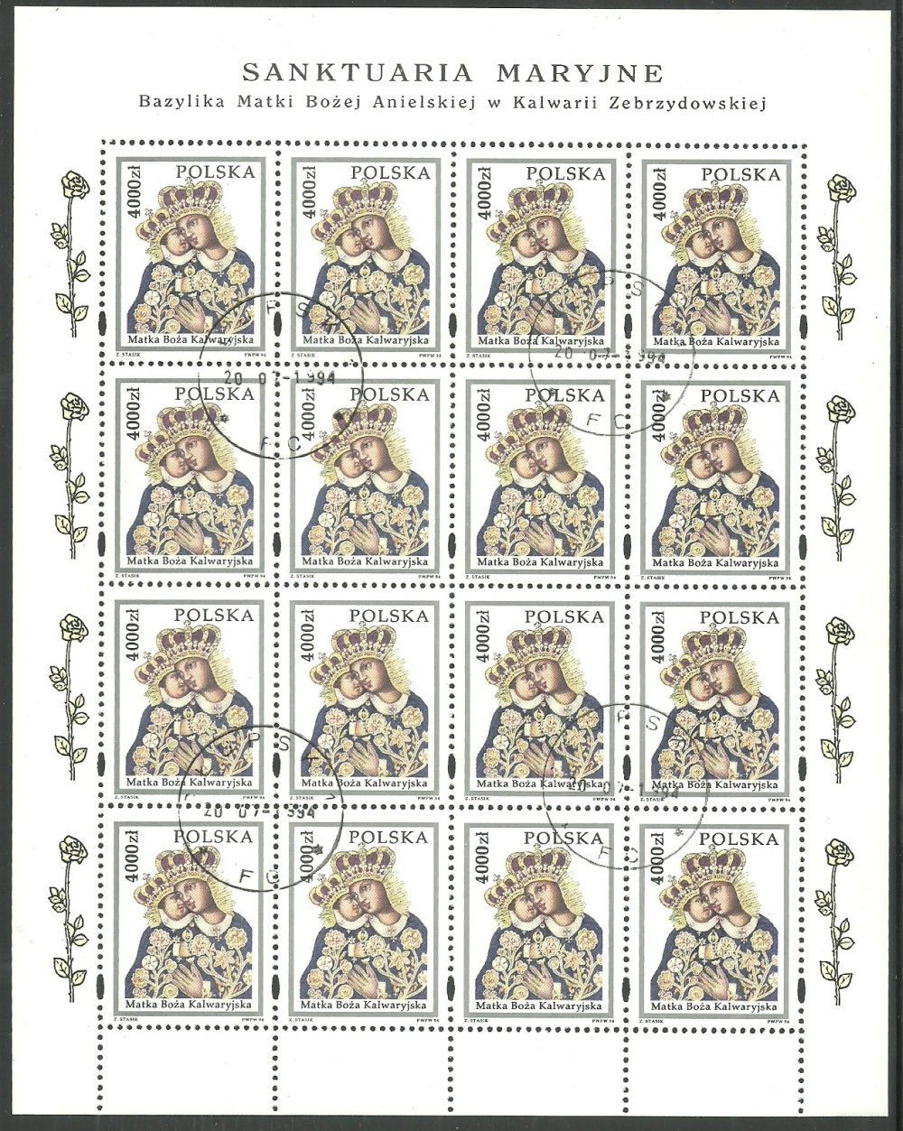 Znaczek Polska 1994 Mi abo ark 3489 Fi ark 3341 Stemplowane