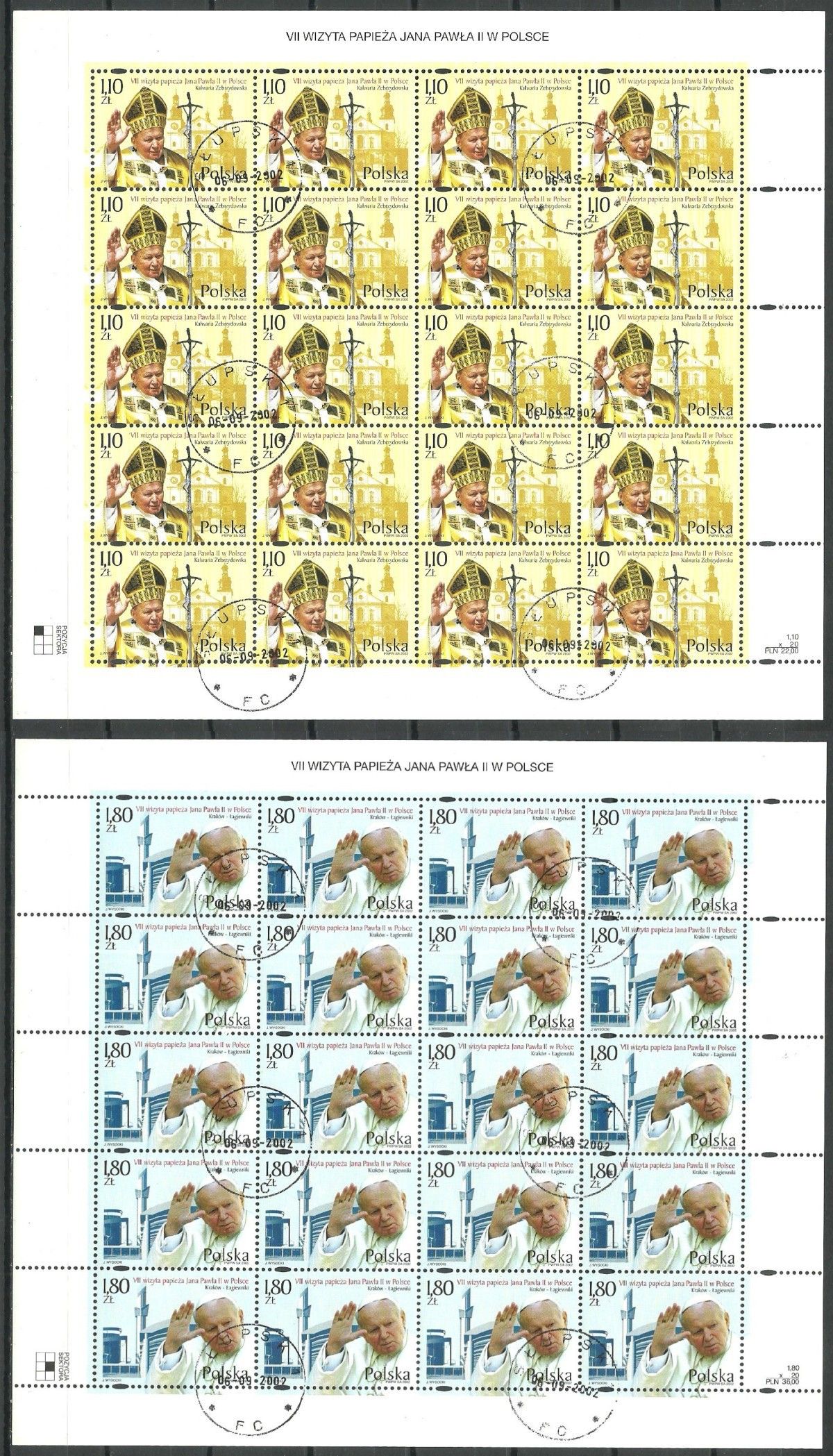 Znaczek Polska 2002 Mi abo ark 3984-3985 Fi ark 3834-3835 Stemplowane
