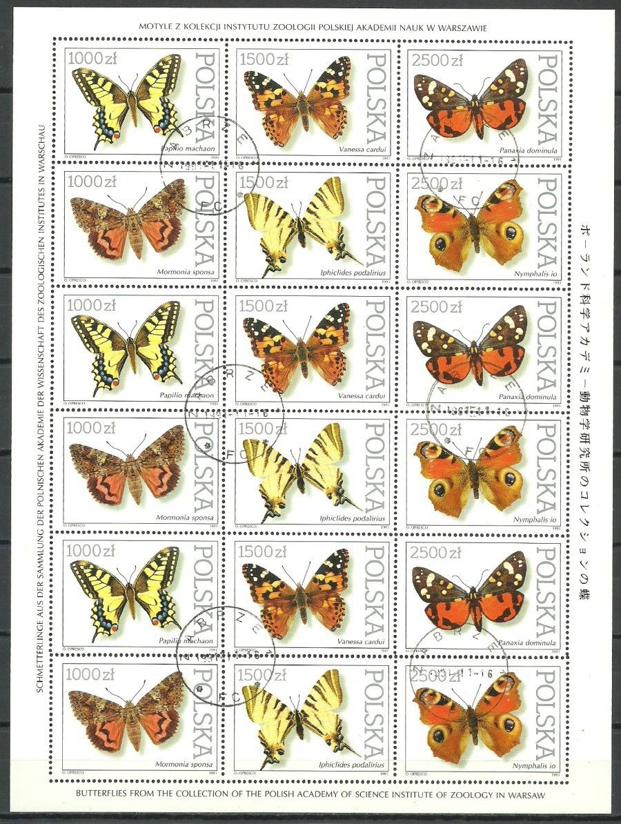 Znaczek Polska 1991 Mi ark 3343-3348 Fi ark 3195-3200 Stemplowane