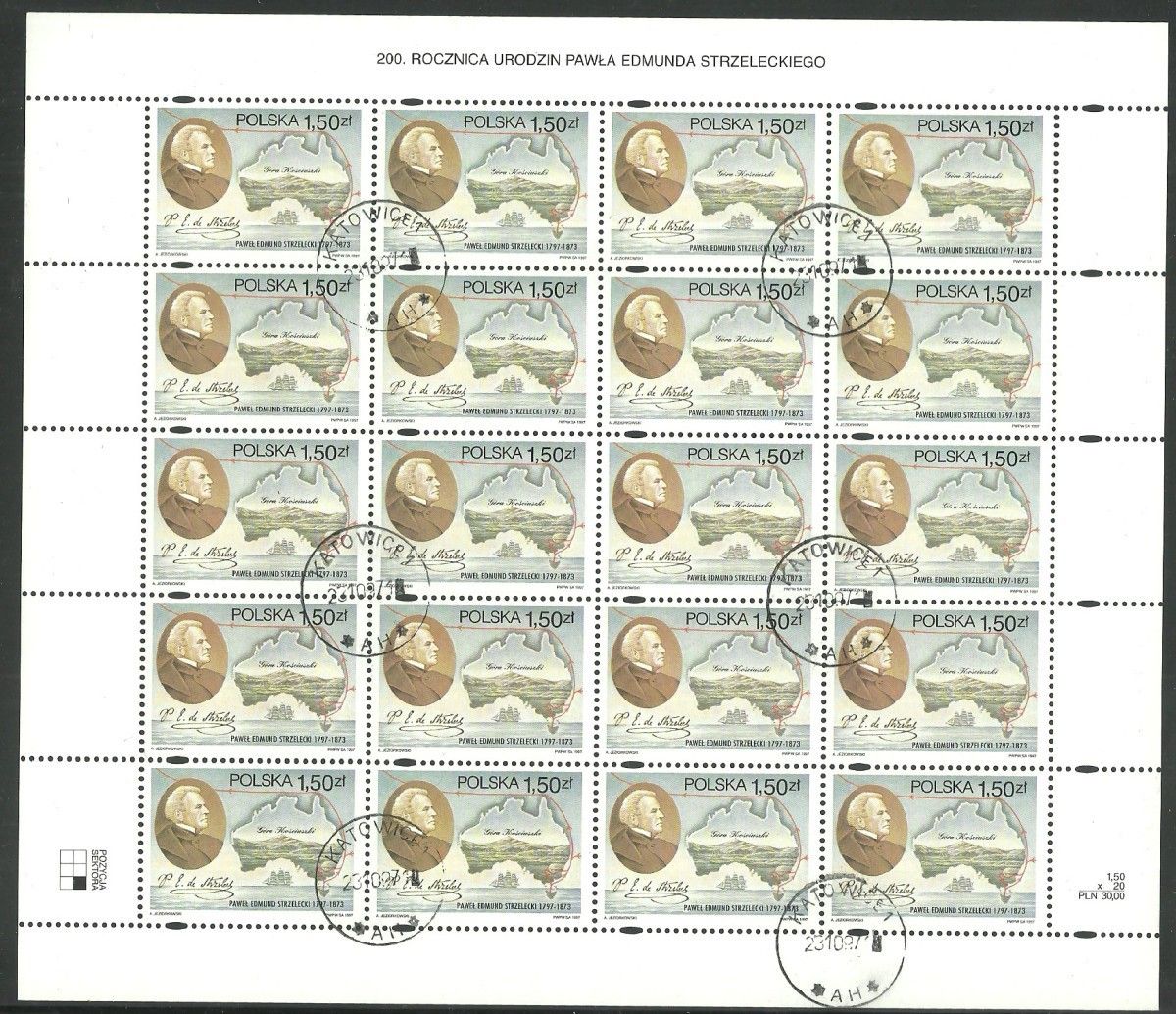 Znaczek Polska 1997 Mi abo ark 3668 Fi ark 3520 Stemplowane