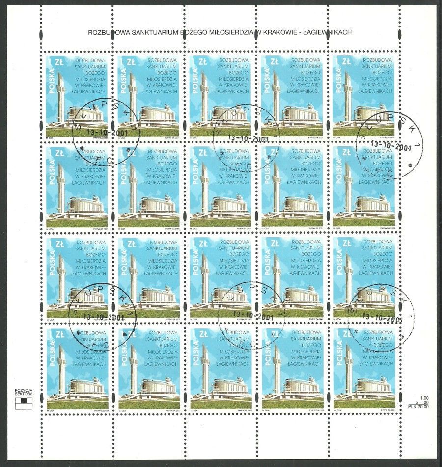 Znaczek Polska 2001 Mi abo ark 3908 Fi ark 3758 Stemplowane