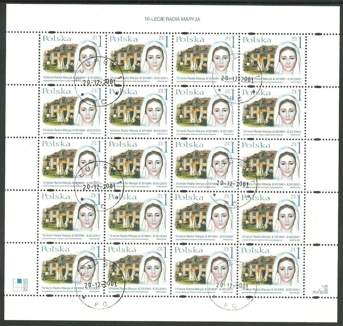 Znaczek Polska 2001 Mi abo ark 3948 Fi ark 3798 Stemplowane