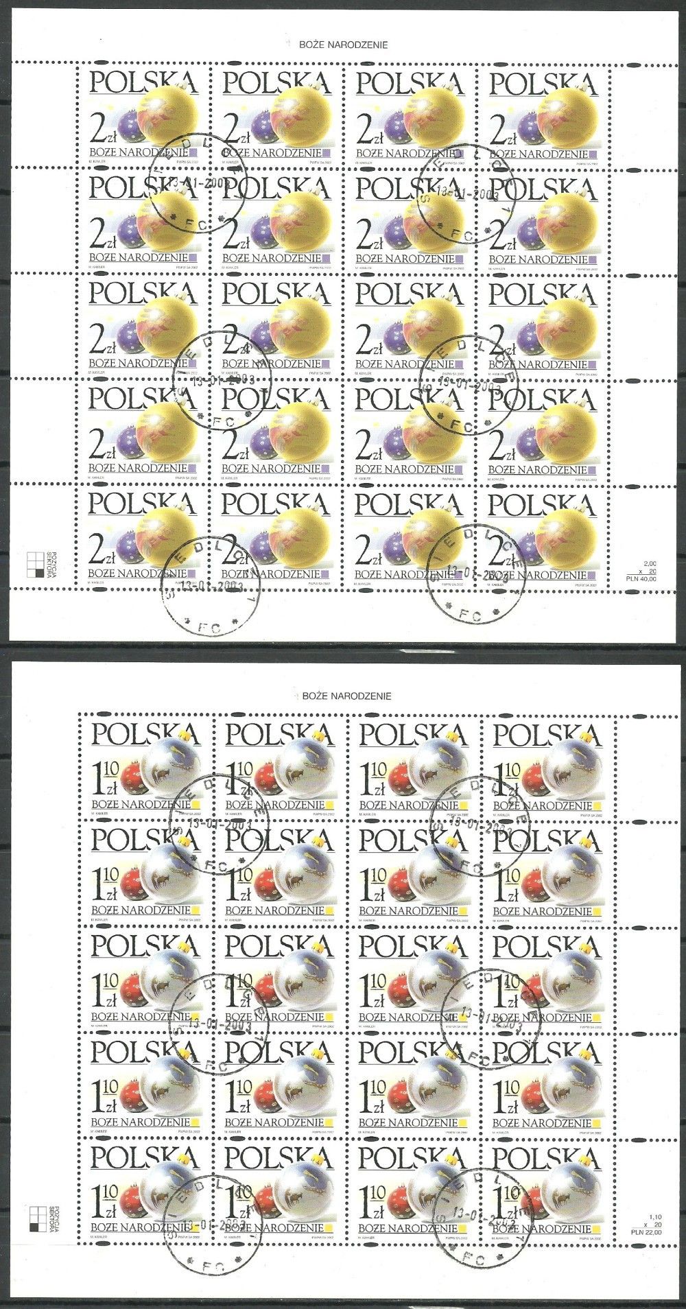 Znaczek Polska 2002 Mi abo ark 4013-4014 Fi ark 3863-3864 Stemplowane