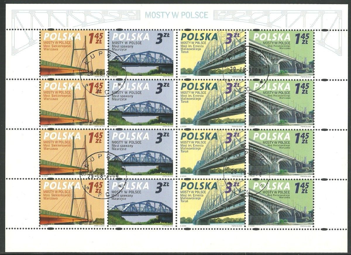 Znaczek Polska 2008 Mi abo ark 4373-4376 Fi ark 4223-4226 Stemplowane