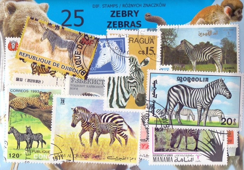 Znaczek ZEBRY 25 znaczków