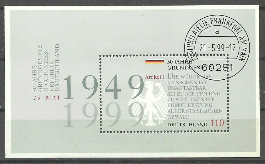 Znaczek Niemcy 1999 Mi abo bl 48 Stemplowane