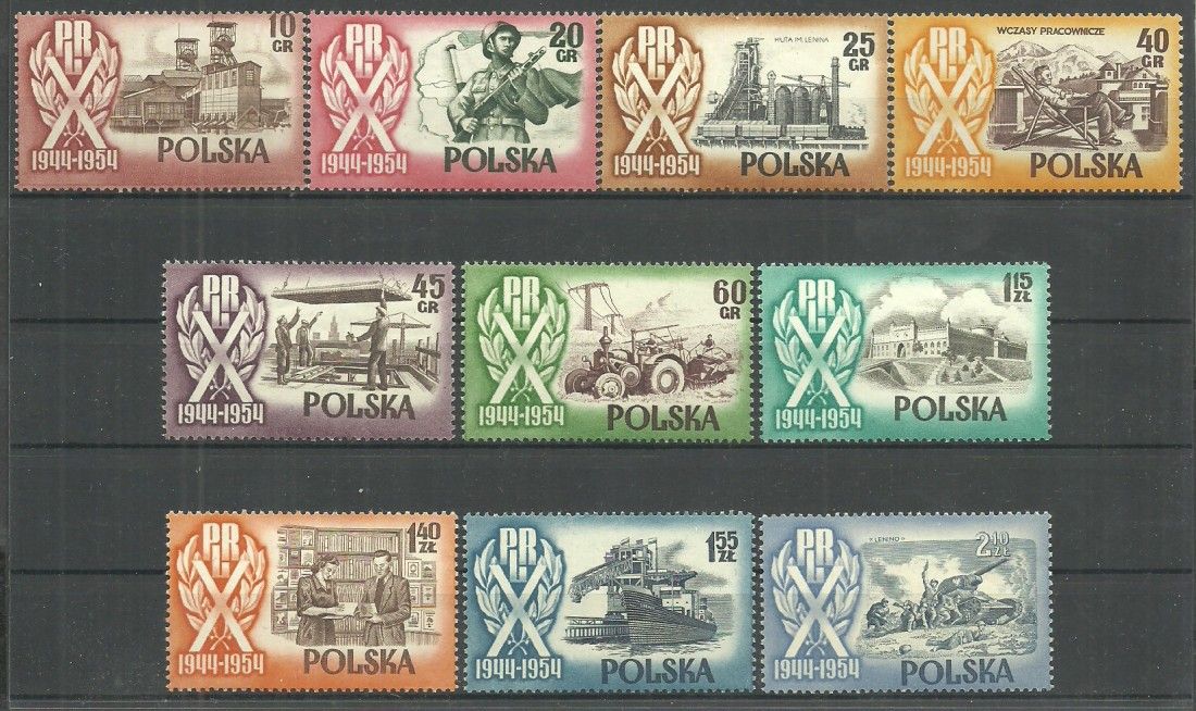 Znaczek Polska 1954 Mi 889-896 Fi 747-756 Czyste **