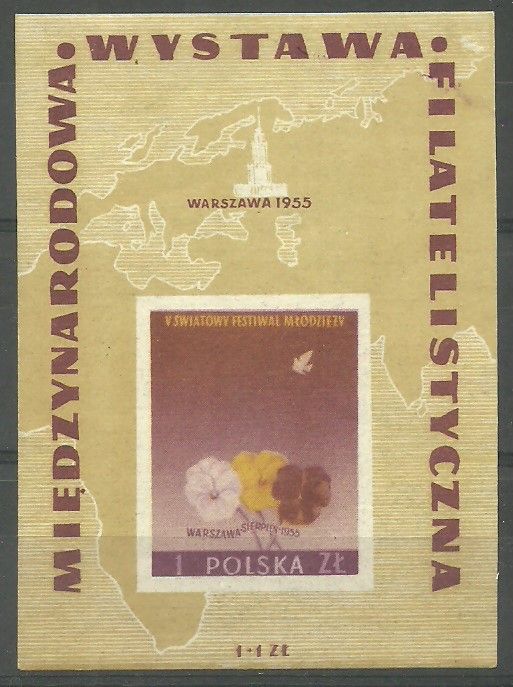 Znaczek Polska 1955 Mi bl 17 Fi bl 16 Czyste **
