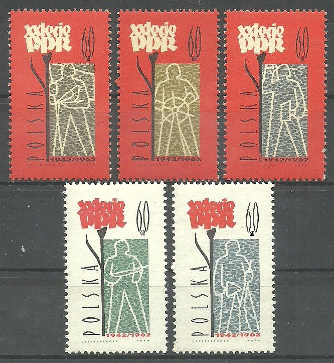 Znaczek Polska 1962 Mi 1289-1293 Fi 1144-1148 Czyste **
