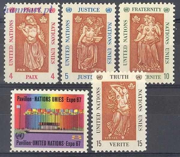 Znaczek Narody Zjednoczone Nowy Jork 1967 Mi 180-184 Czyste **
