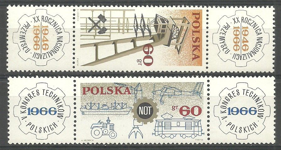 Znaczek Polska 1966 Mi 1653-1654 Fi 1504-1505 Czyste **