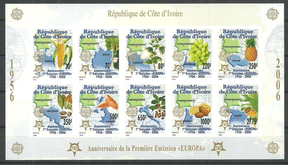 Znaczek Wybrzeże Kości Słoniowej 2005 Mi ark 1461-1470B Czyste **