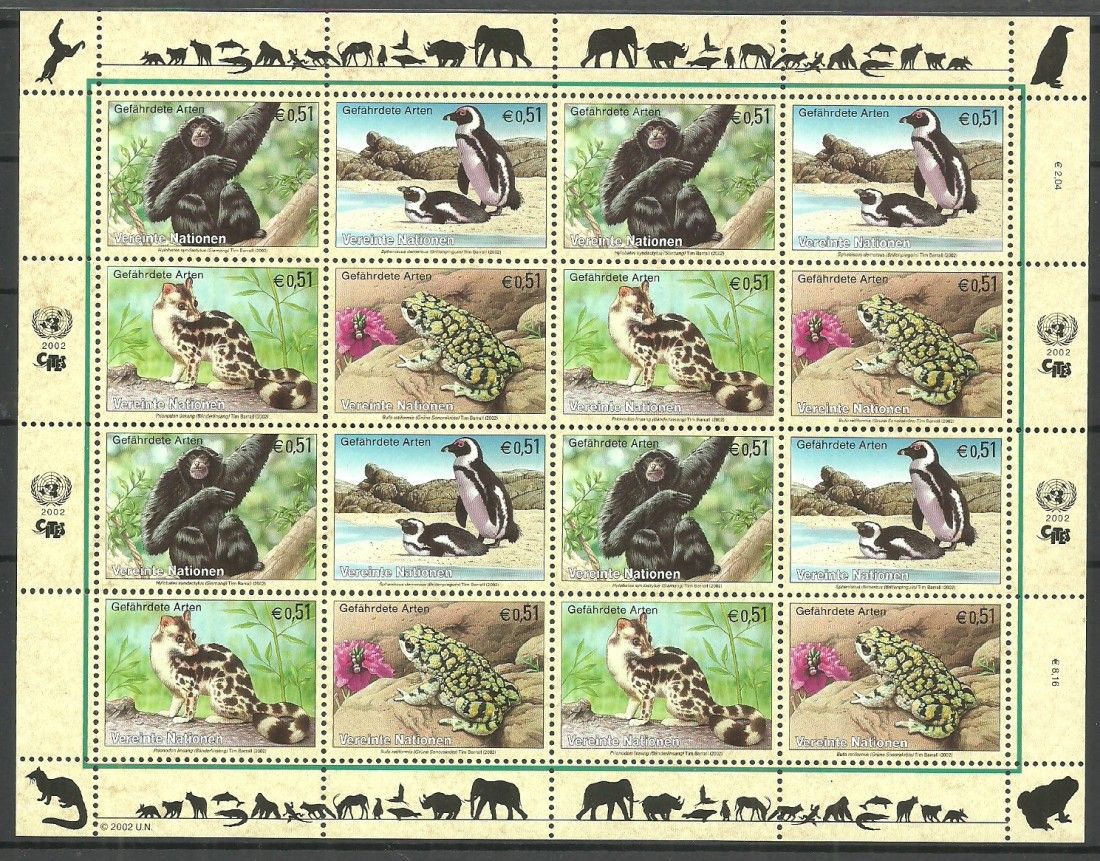 Znaczek Narody Zjednoczone Wiedeń 2002 Mi ark 357-360 Czyste **