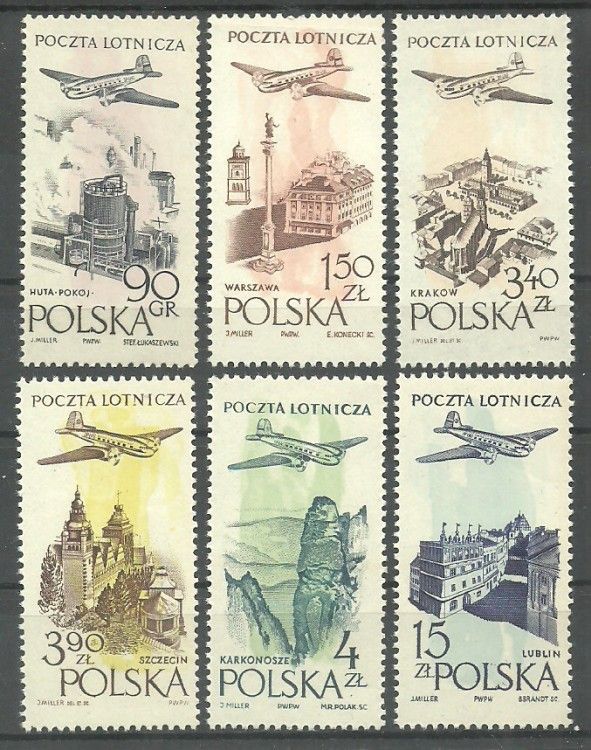 Znaczek Polska 1957 Mi 1035-1040 Fi 890-895 Czyste **