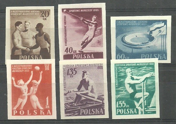 Znaczek Polska 1955 Mi 934-939B Fi 790-795A Czyste **