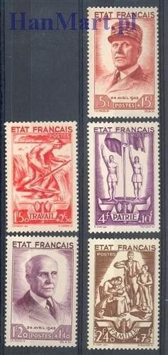 Znaczek Francja 1943 Mi 589-593 Czyste **