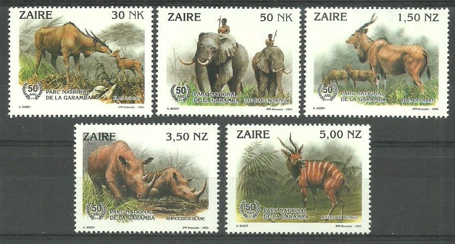 Znaczek Kongo Kinszasa / Zair 1993 Mi 1079-1083 Czyste **