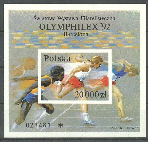 Znaczek Polska 1992 Mi bl 118B Fi bl 148A Czyste **