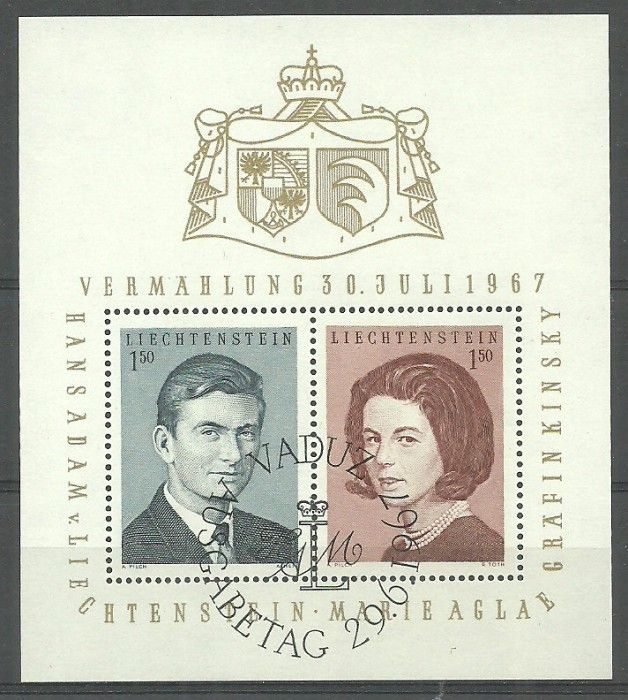 Znaczek Liechtenstein 1967 Mi abo bl 7 Stemplowane