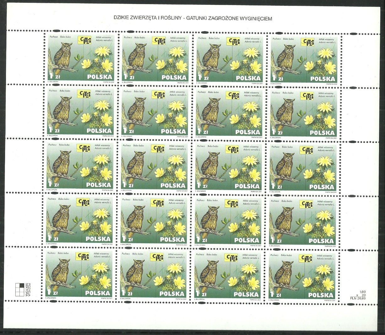 Znaczek Polska 2001 Mi ark 3898 Fi ark 3748 Czyste **