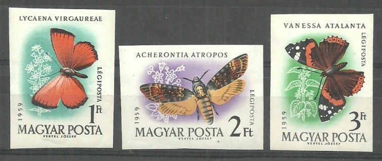 Znaczek Węgry 1959 Mi 1637-1639B Czyste **