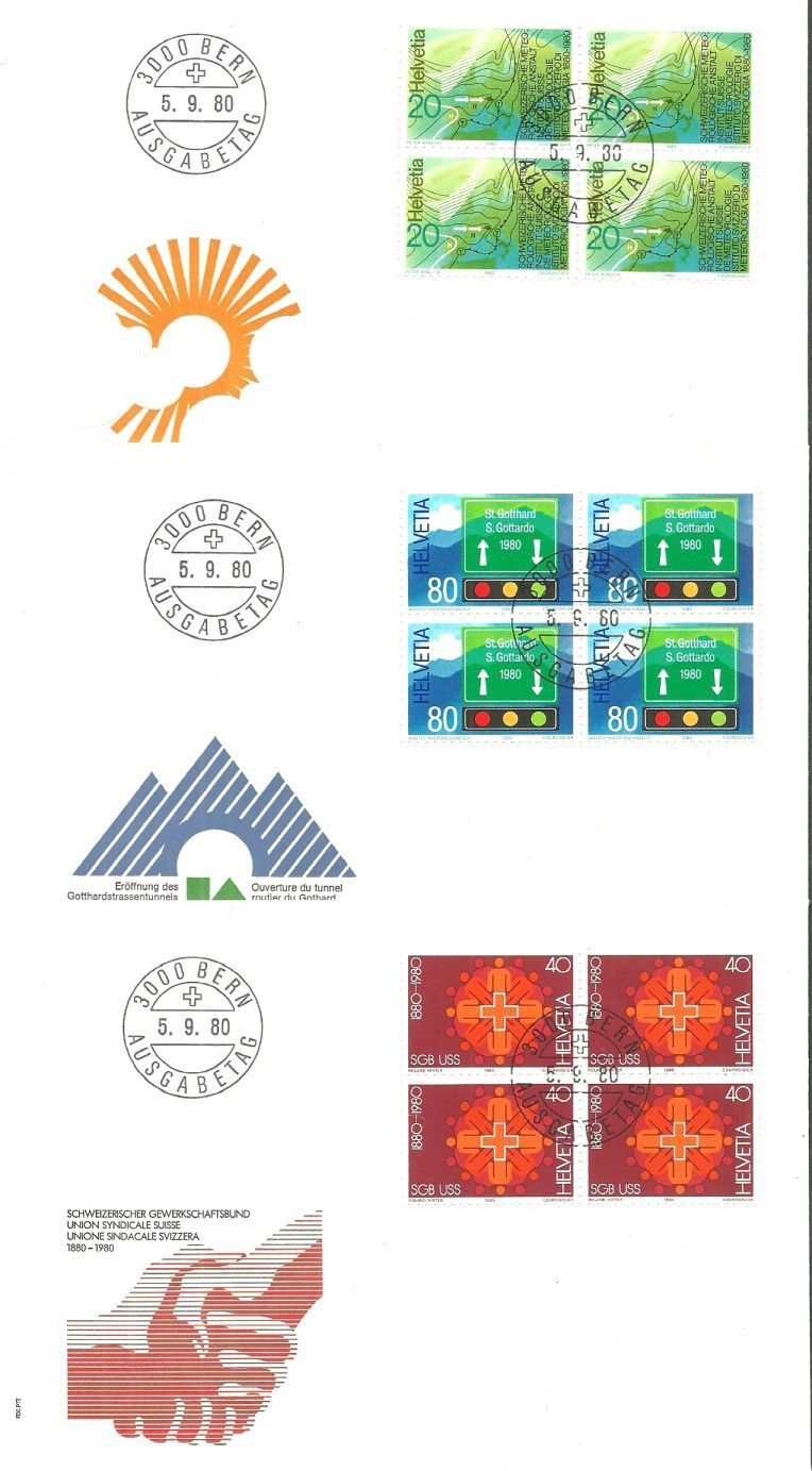 Znaczek Szwajcaria 1980 Mi 1184-1186 FDC