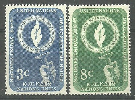 Znaczek Narody Zjednoczone Nowy Jork 1955 Mi 45-46 Czyste **