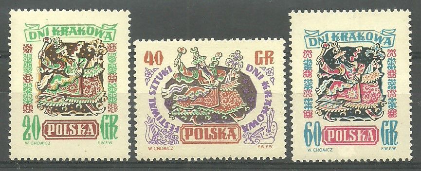Znaczek Polska 1955 Mi 917-919 Fi 775-777 Czyste **