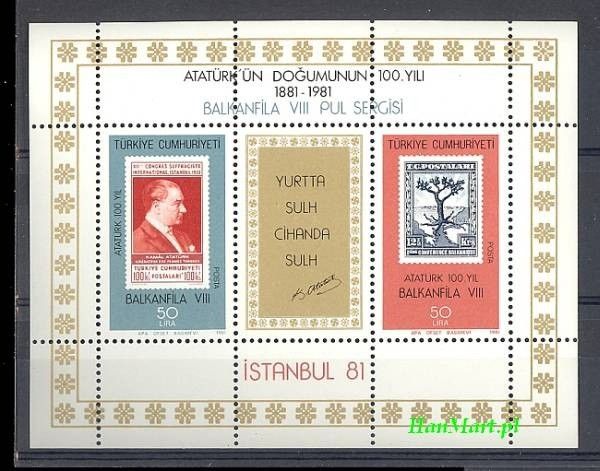 Znaczek Turcja 1981 Mi bl 20 Czyste **