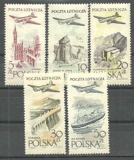 Znaczek Polska 1958 Mi 1080-1084 Fi 935-939 Czyste **