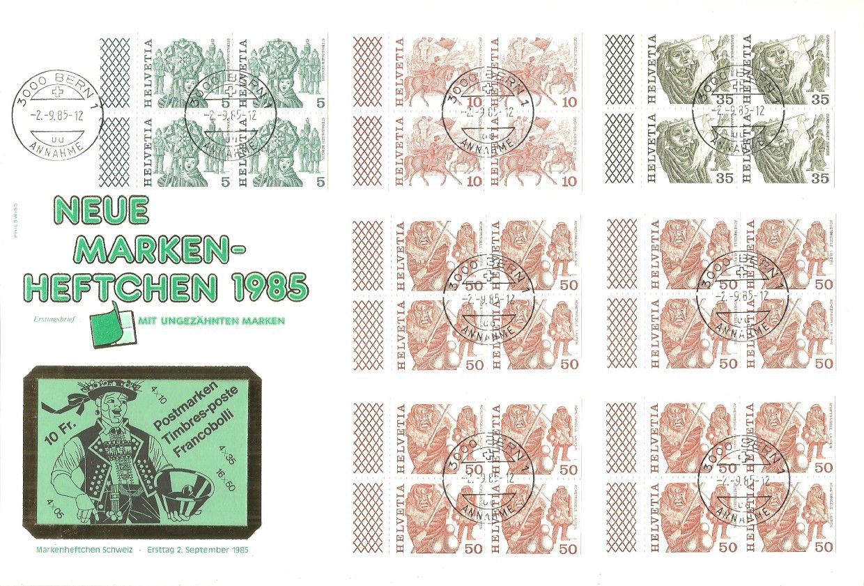 Znaczek Szwajcaria 1984 Mi h-blatt 1000-1001+1003+1005 FDC