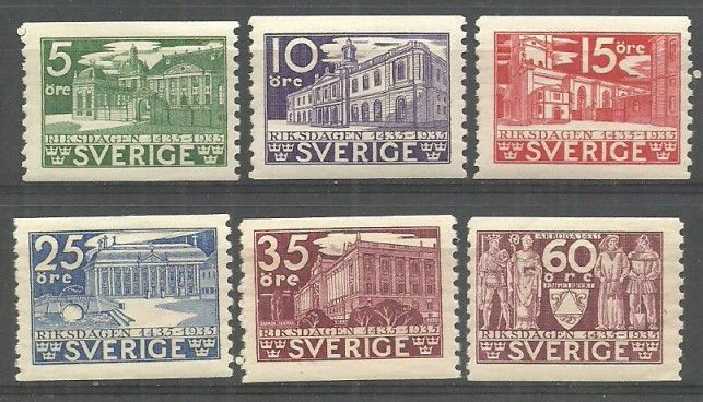 Znaczek Szwecja 1935 Mi 221-226A Czyste **