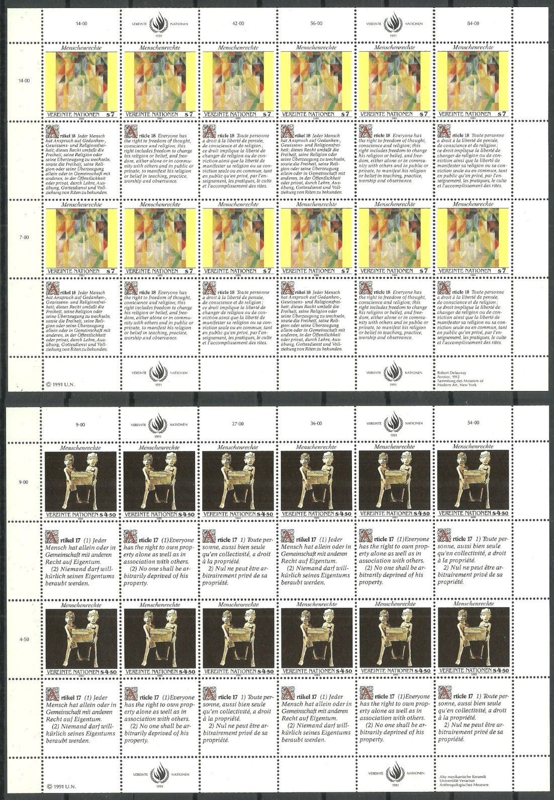 Znaczek Narody Zjednoczone Wiedeń 1991 Mi ark 123-124 Czyste **