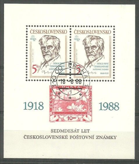 Znaczek Czechosłowacja 1988 Mi abo bl 87 Stemplowane