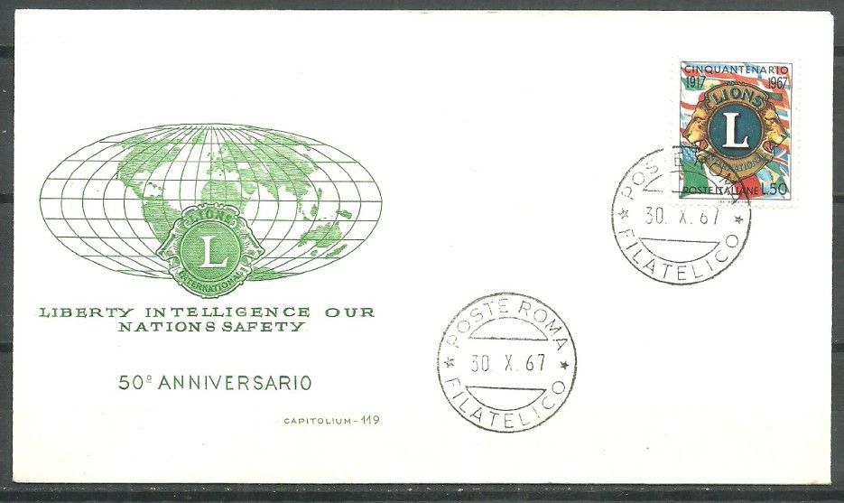 Znaczek Włochy 1967 Mi 1245 FDC