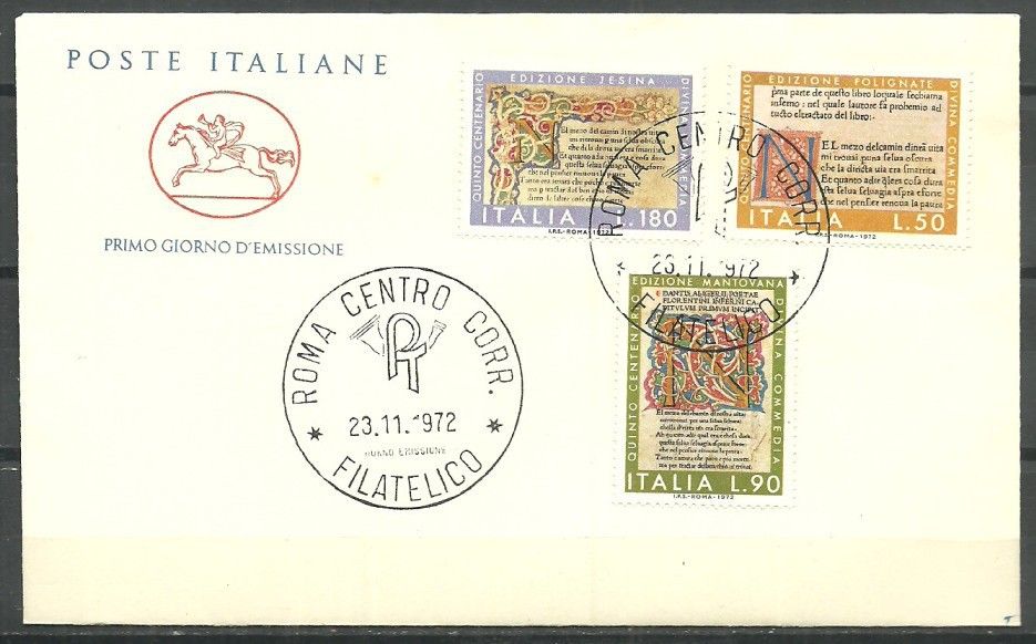 Znaczek Włochy 1972 Mi 1377-1379 FDC