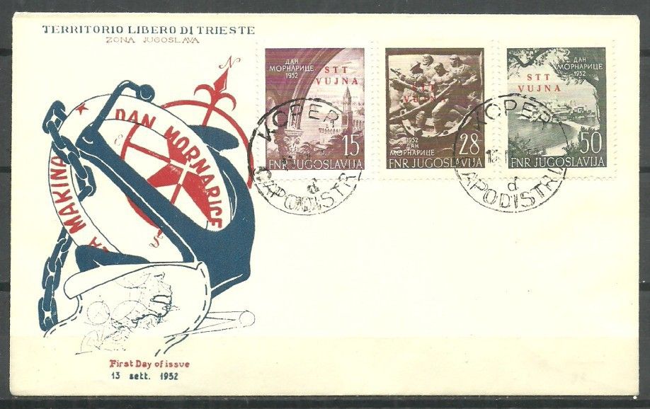 Znaczek Triest - Jugosławia Zone B 1952 Mi 76-78 FDC
