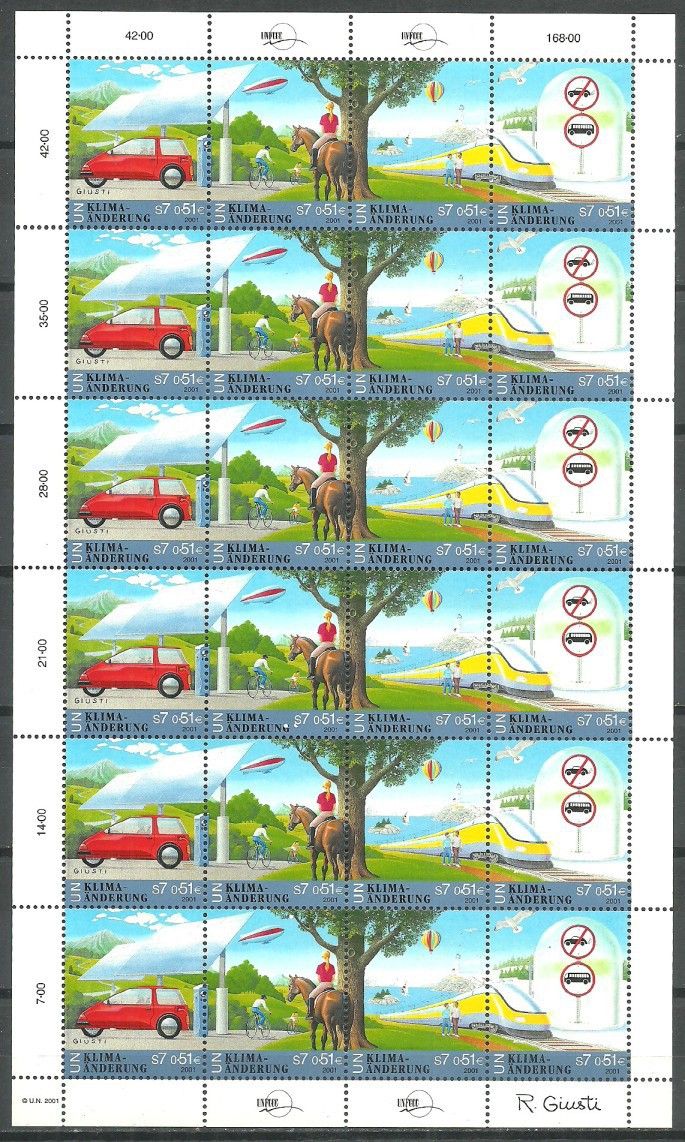 Znaczek Narody Zjednoczone Wiedeń 2001 Mi ark 346-349 Czyste **