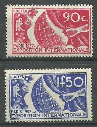 Znaczek Francja 1936 Mi 332-333 Z podlepką *