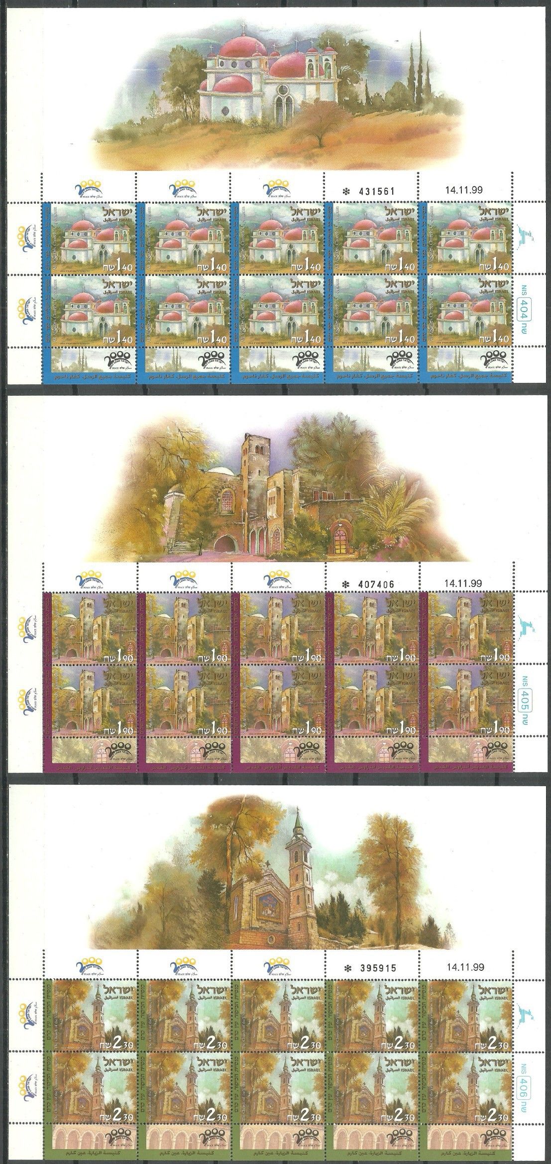 Znaczek Izrael 2000 Mi ark 1549-1551 Czyste **