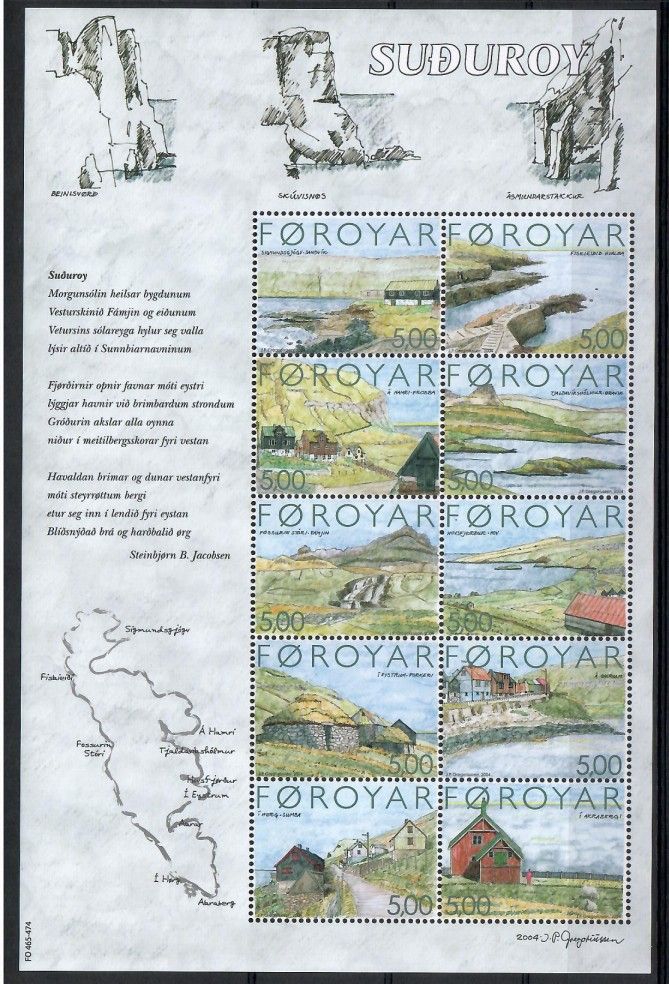 Znaczek Wyspy Owcze 2004 Mi ark 473-482 Czyste **