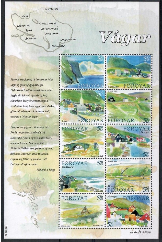 Znaczek Wyspy Owcze 2005 Mi ark 513-522 Czyste **