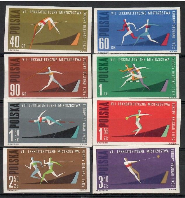 Znaczek Polska 1962 Mi 1338-1345B Fi 1190-1197A Czyste **