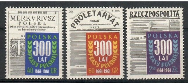 Znaczek Polska 1961 Mi 1218-1220 Fi 1074-1076 Czyste **