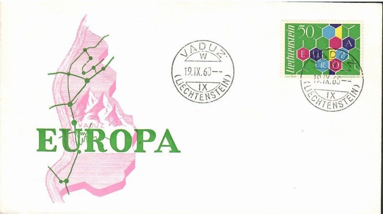 Znaczek Liechtenstein 1960 Mi 398 FDC
