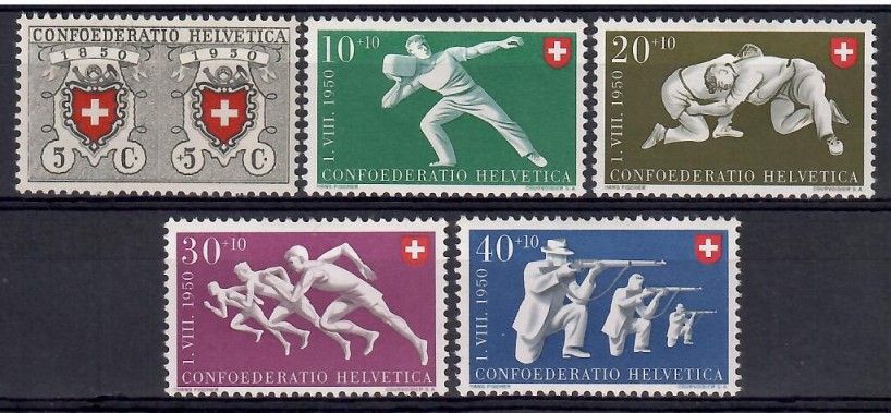 Znaczek Szwajcaria 1950 Mi 545-549 Z podlepką *